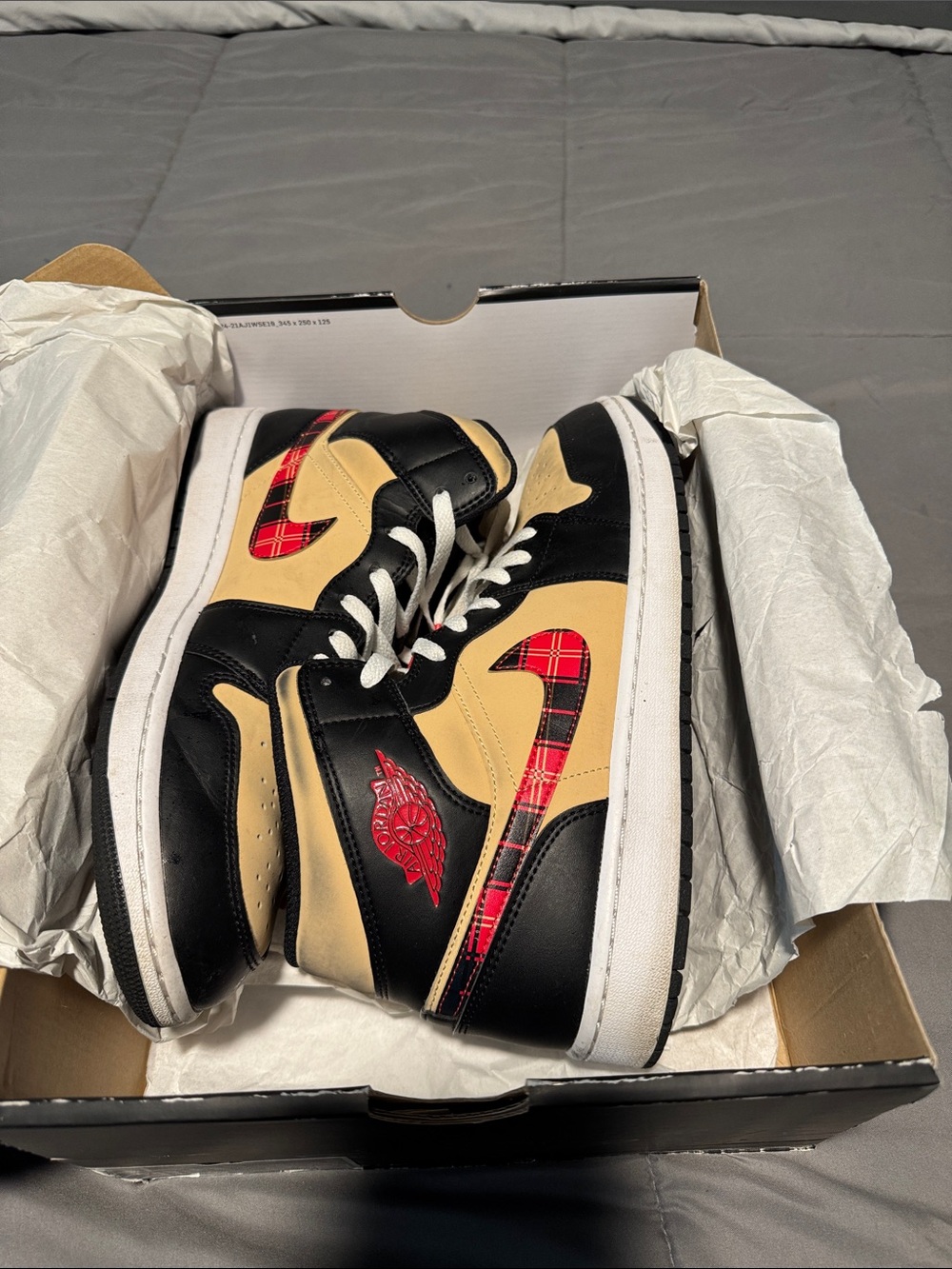 Jordan Men's Black, Tan & Red Plaid High-Top Sneakers